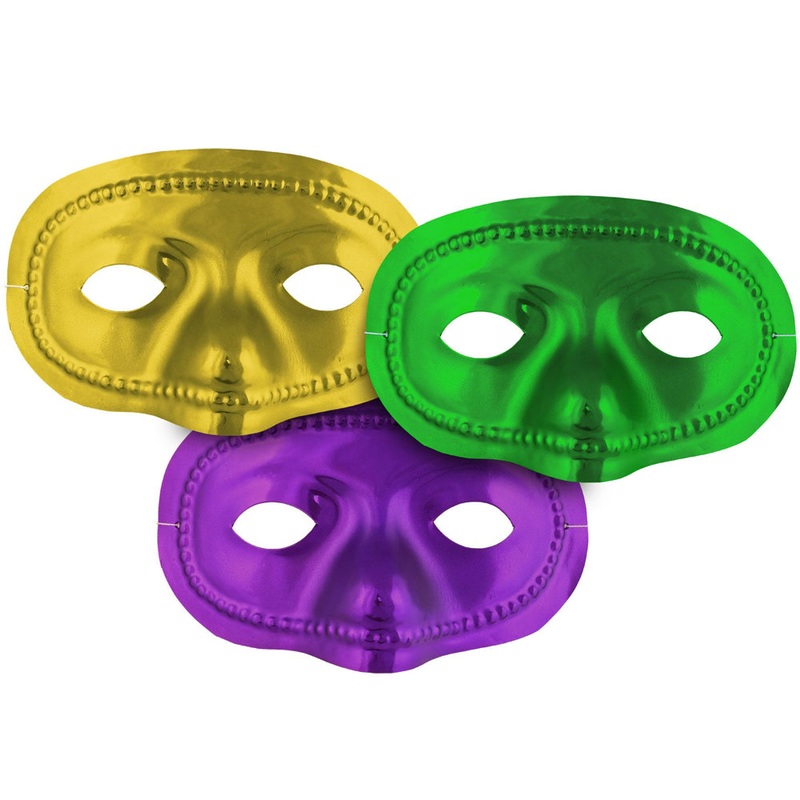 Purple, Green & Gold Metallic Half Face Eye Mask - Assorted - Each