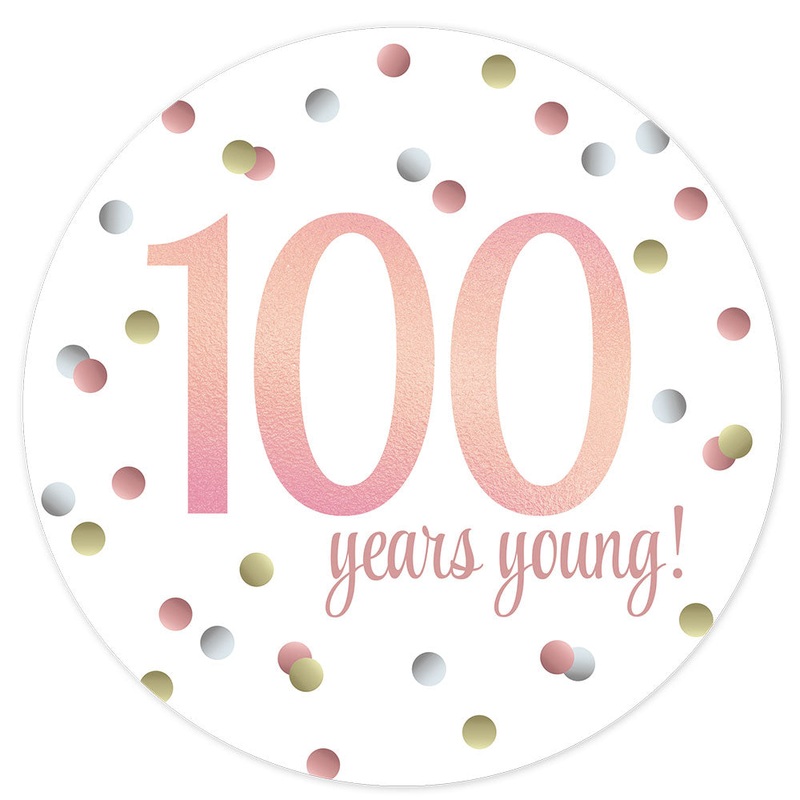 Rose Gold Glitz 100th Birthday Badge 58mm - Each