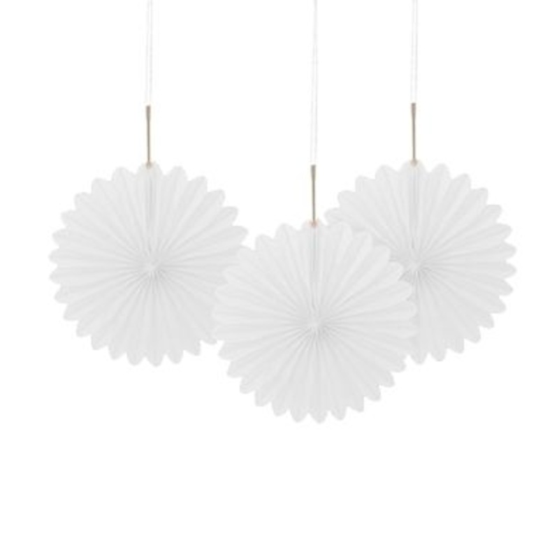 White Decorative Tissue Fans - 15.2cm - Pack of 3