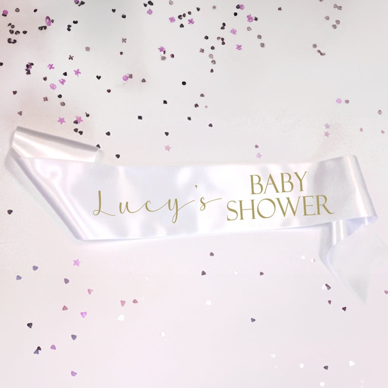 Personalised Baby Shower Sash- White- 100mm