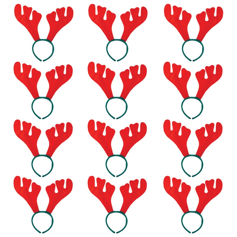 Reindeer Red & Green Antlers Headbands - Pack of 12