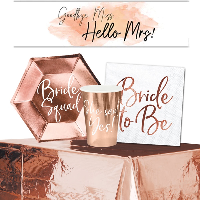 Rose Gold Hen Party Tableware Pack for 6 with FREE Banner!
