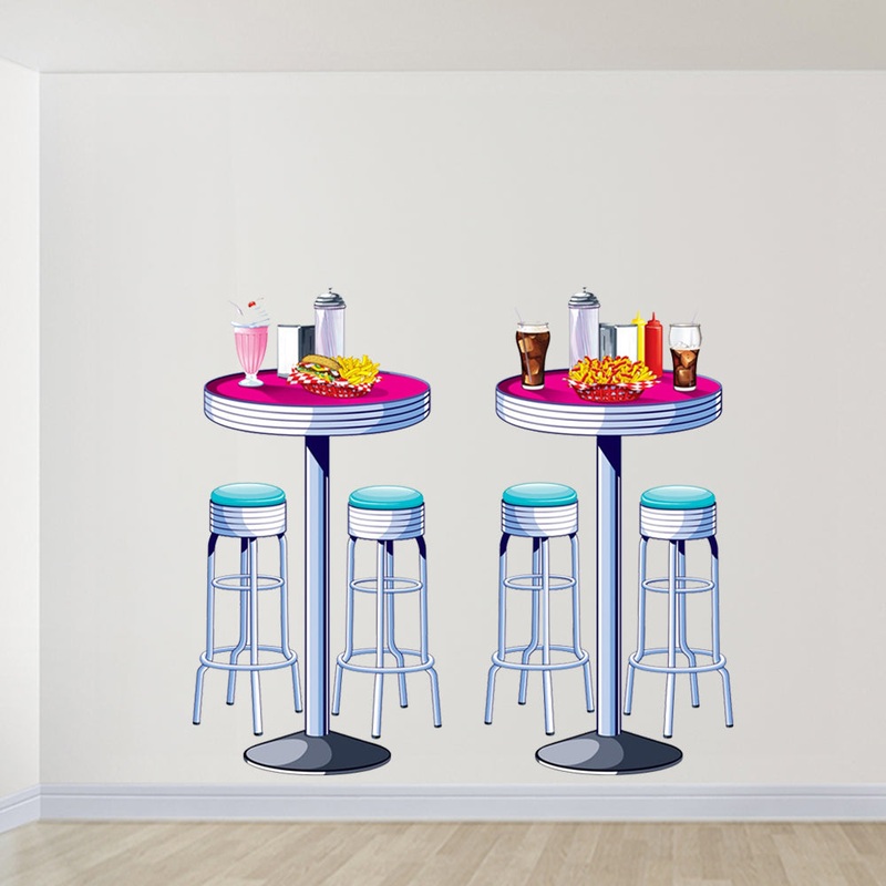 Soda Shop Diner Tables & Stools Wall Decorations - 1.6m - Pack of 2