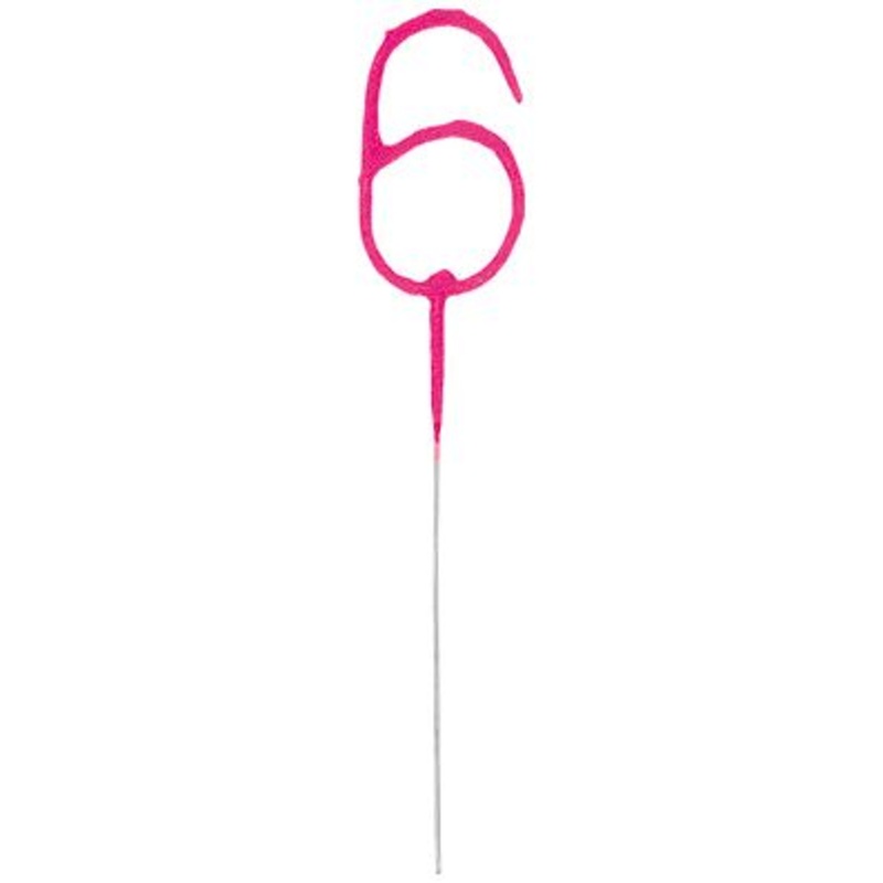 Pink Number 6 Party Sparkler - 17.8cm