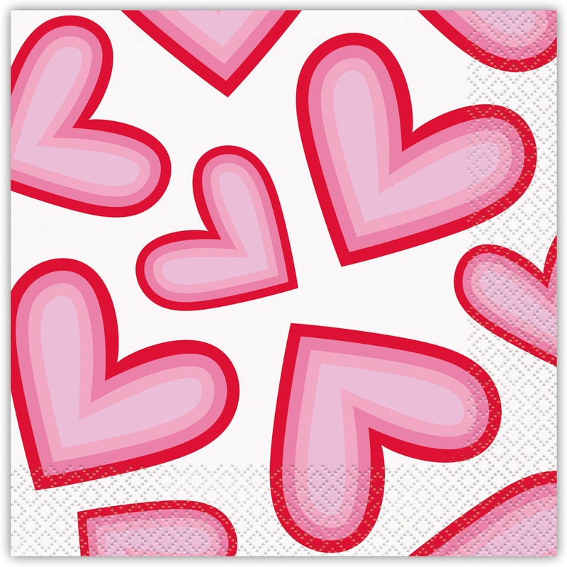Retro Hearts Valentine's Day Paper Napkins - Pack of 16
