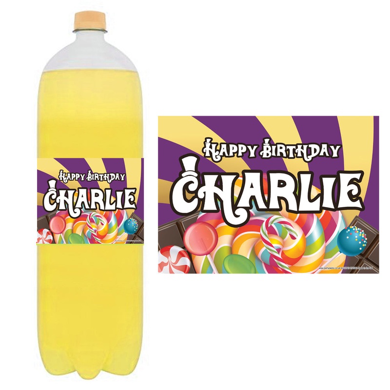Wonka Chocolate Factory Personalised Drink Bottle Labels - Sheet of 4