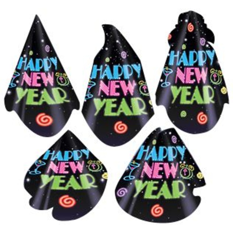Neon Party New Year Card Hat - Assorted - Each