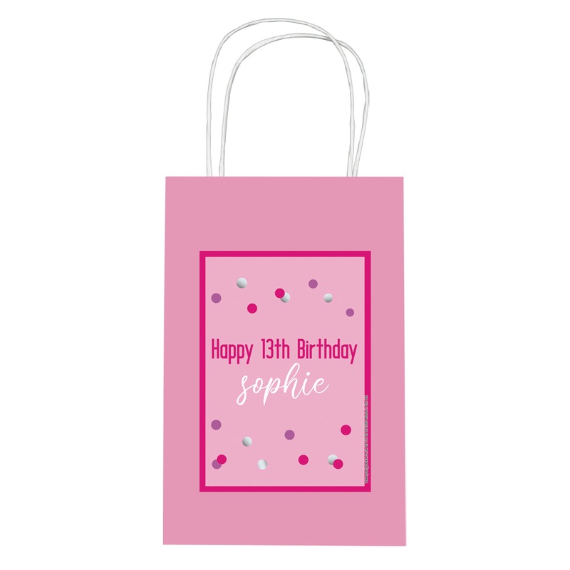 Personalised Glitz Pink Paper Party Bags - Pack of 12