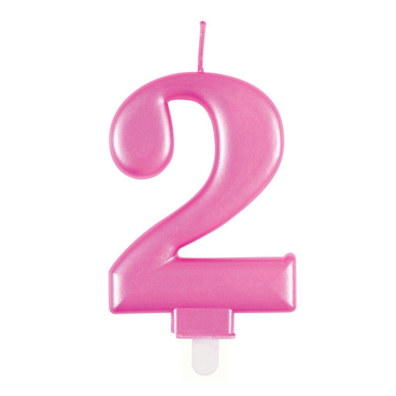 Pink Metallic Number 2 Candle - 6cm