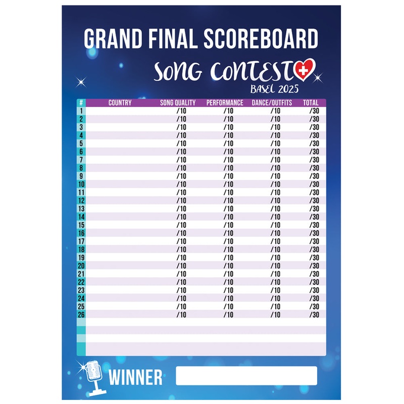 Song Contest Basel 2025 Score Sheet Poster - A3