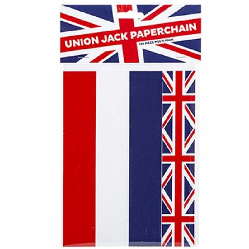 Union Jack British Red, White and Blue Paper Chains Kit - Pack of 100
