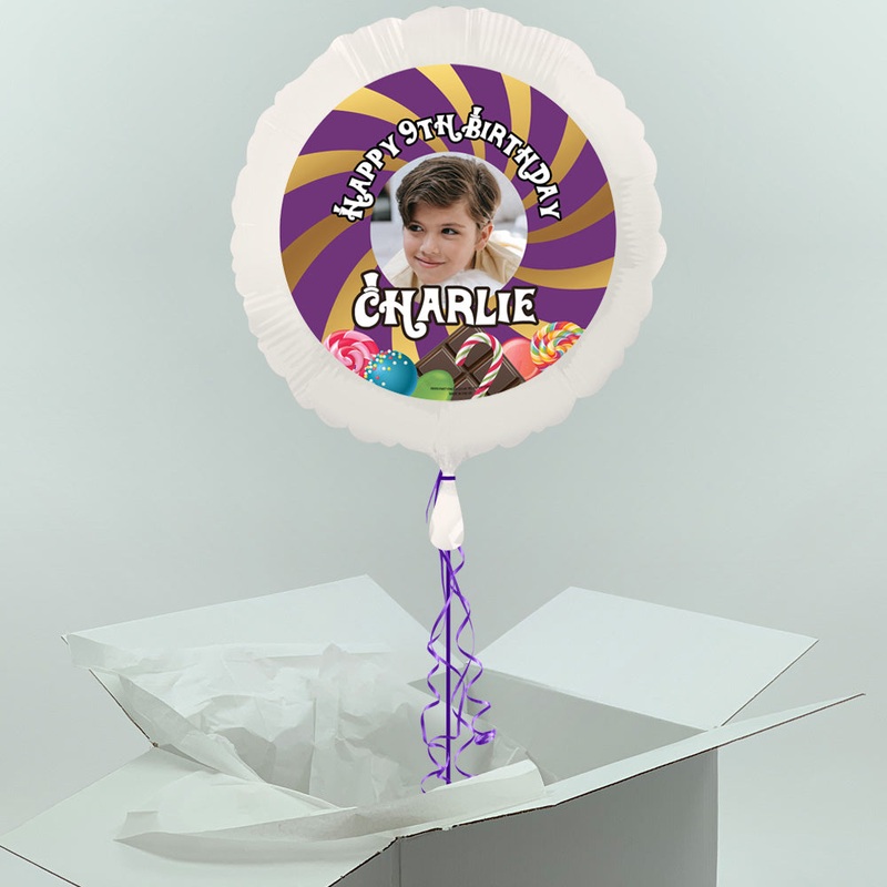 Wonka Chocolate Factory Inflated Personalised Photo Balloon in a Box