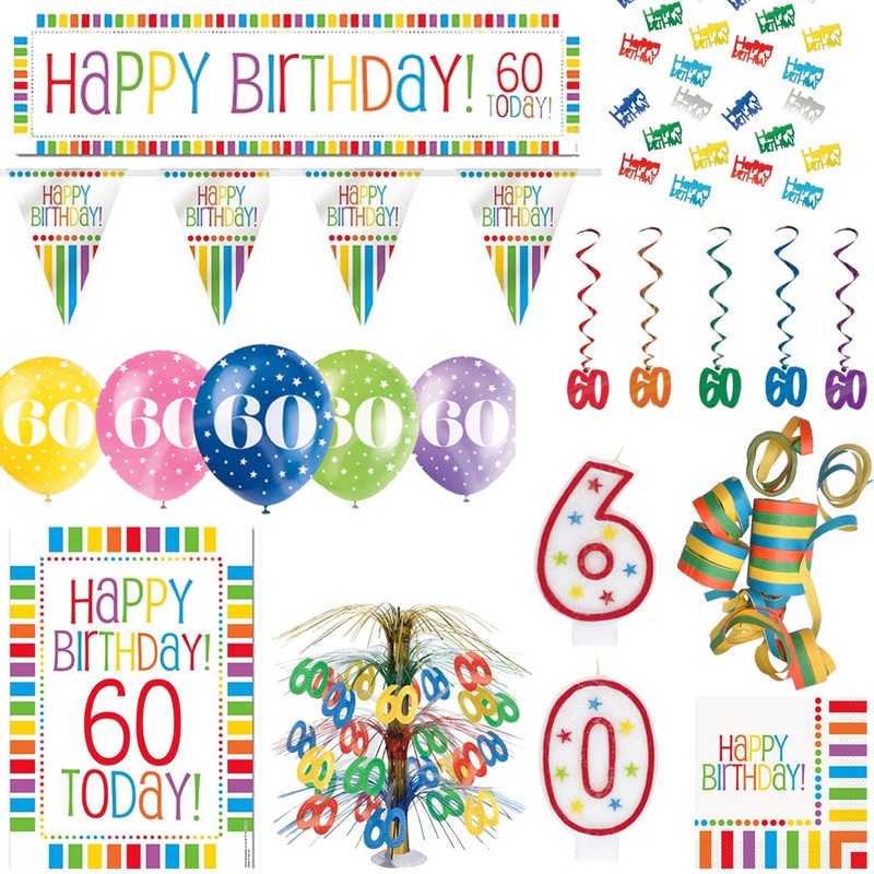 60th Rainbow Birthday Decoration Pack