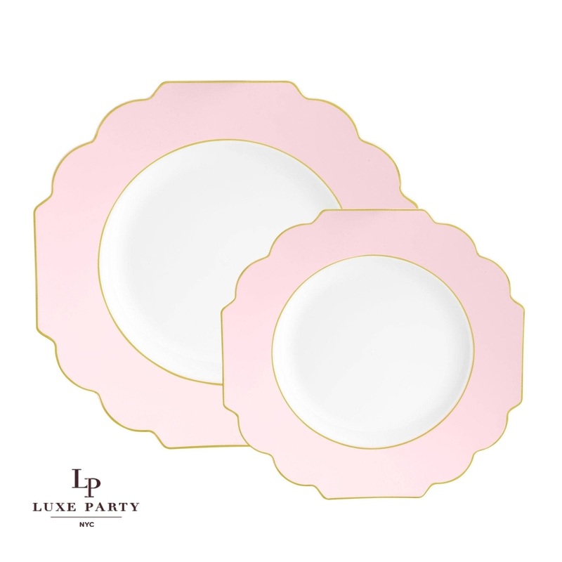 Scalloped Blush  Gold Plastic Plates