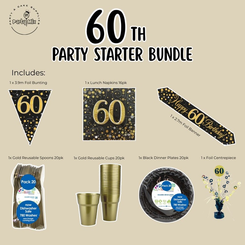 60th Party Starter Bundle Black & Gold