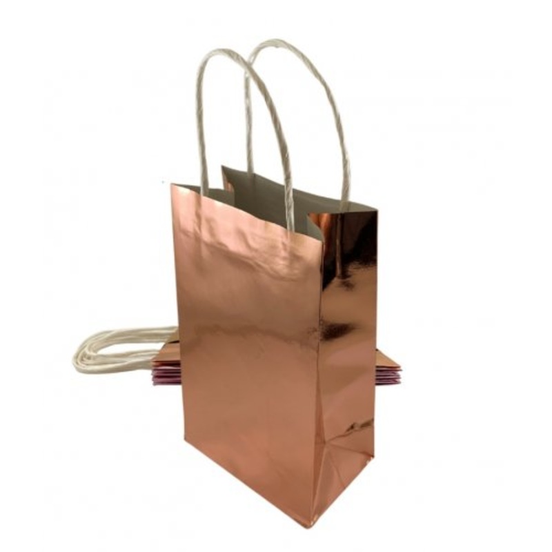 Party Bag Paper Metallic Rose Gold 5pk