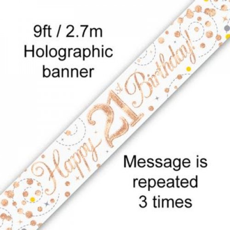 Sparkling Fizz Rose Gold 21st Birthday Banner 2.7m