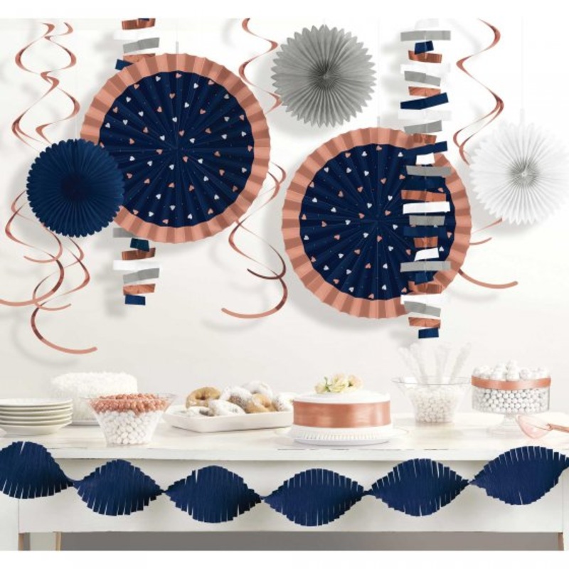 Navy & RoseGold Hanging Fan Decorations Kit