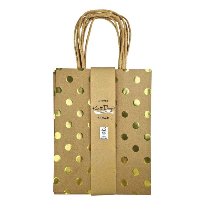 Paper Kraft Bag Medium 5pk - Gold Foil Spots