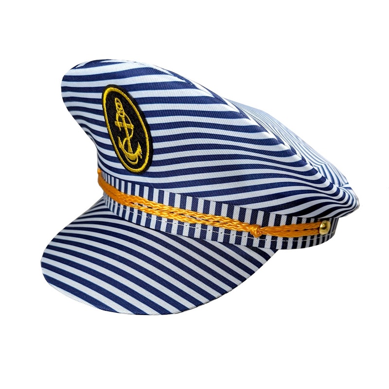 NAVY & WHITE STRIPED CAPTAIN HAT ON HEADER CARD