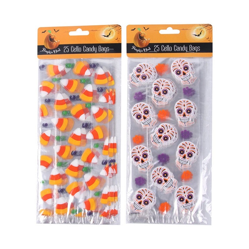 25PK 24X10CM HWEEN CELLO BAGS W/TWIST TIES