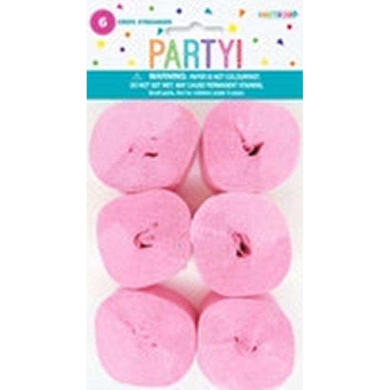 6 CREPE STREAMERS-LOVELY PINK