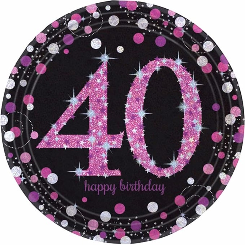 PINK SPARKLING 40TH PLATES 8PK