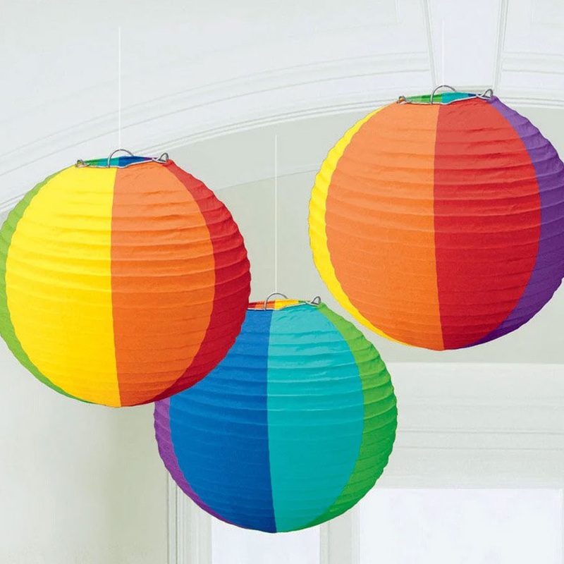 Round Paper Lanterns - Rainbow PK3