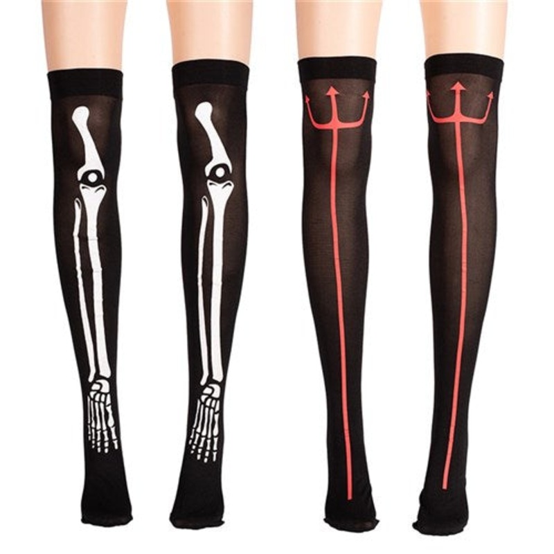 2A ADULT SIZE POLYESTER DEVIL & SKELETON STOCKINGS