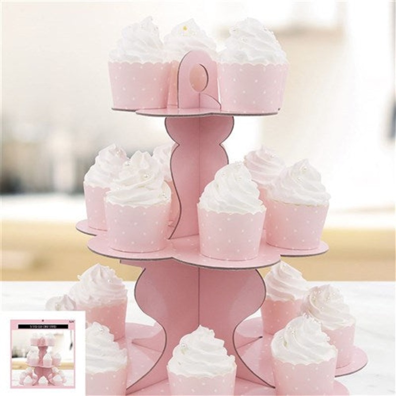 3 TIER PINK PAPER CAKE STAND