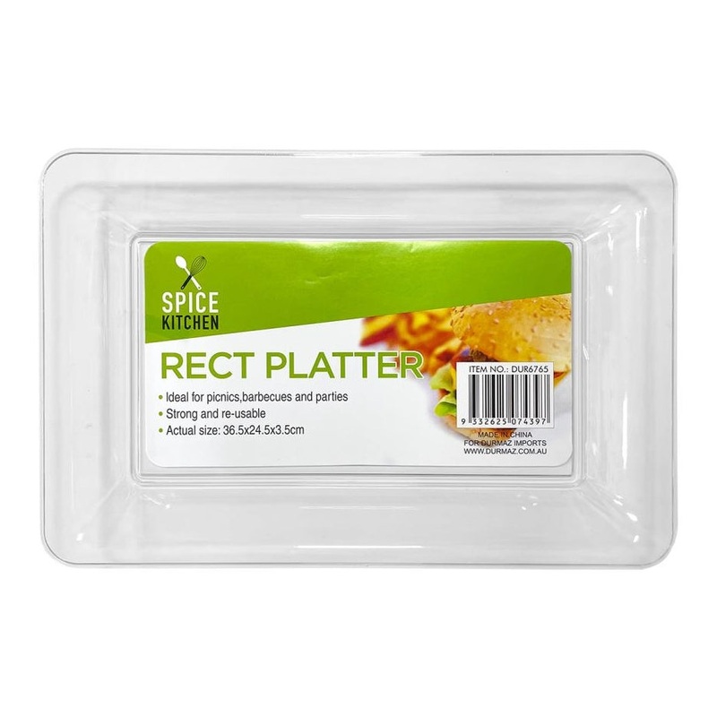 Premium Transparent Plastic Platter - Rectangle 36.5CM x 24.5CM