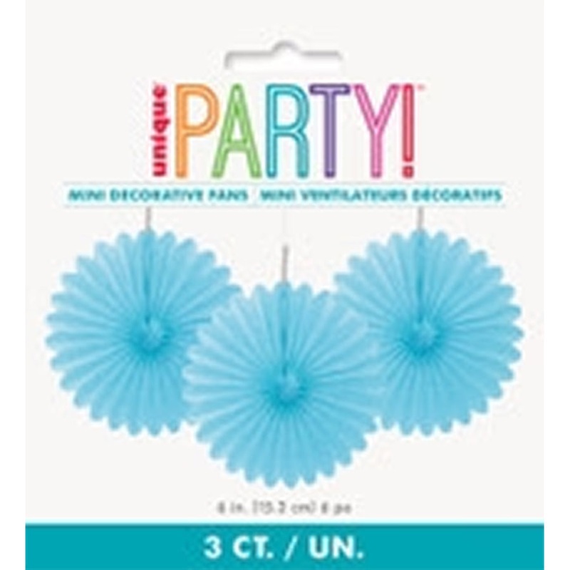 3 DECORATIVE FANS 15cm -P/BLUE