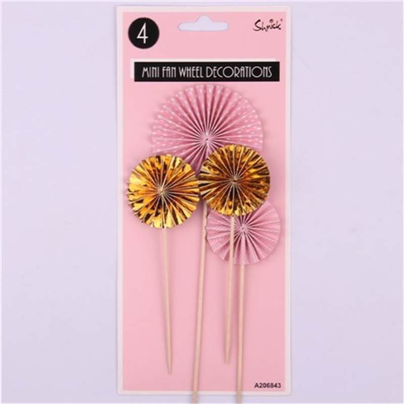 4PK PINK MINI FAN WHEEL DECORATIONS