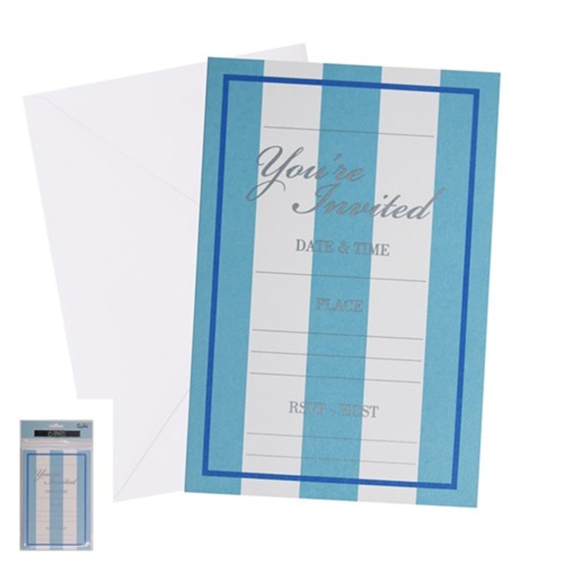 6 Blue Stripped Invities w/ Envelpoes