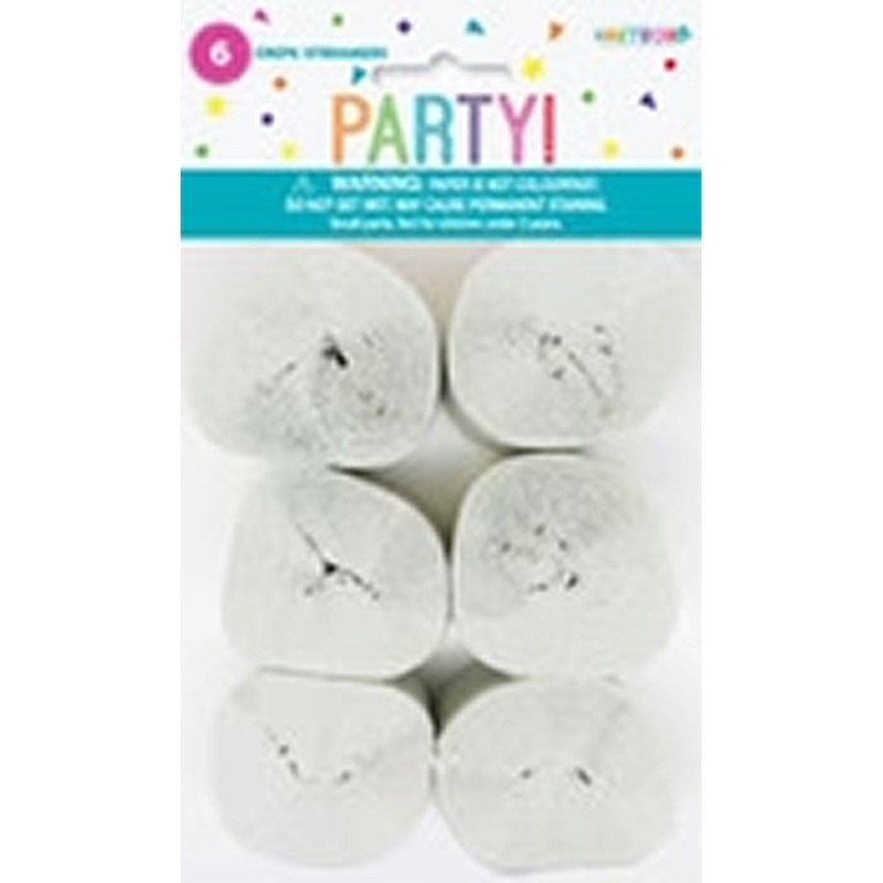 6 CREPE STREAMERS-BRIGHT WHITE