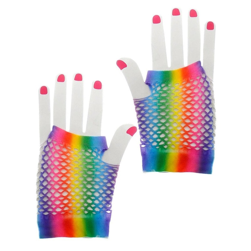 Rainbow Fishnet gloves short