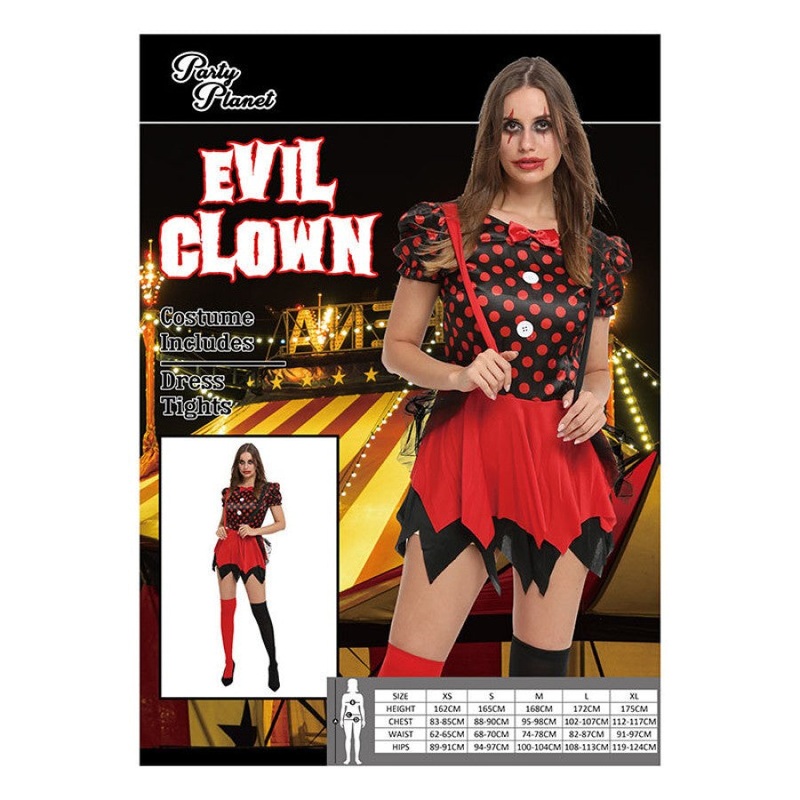 WOMEN EVIL CLOWN DRESS- SIZE MED & LRG