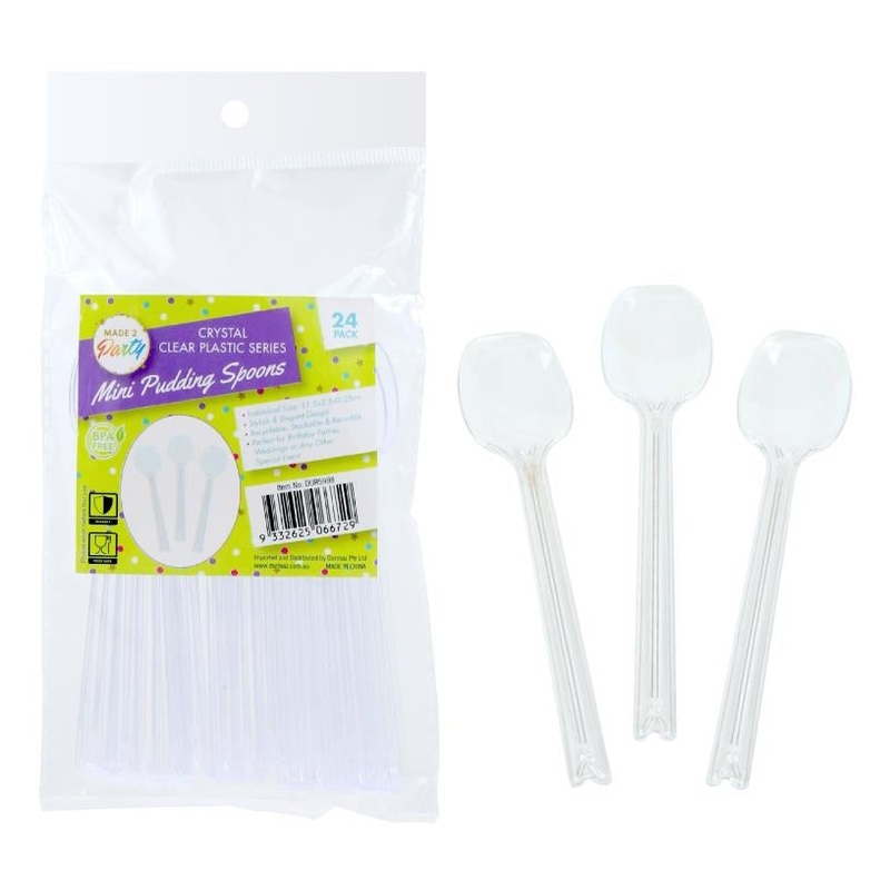 24PK Crystal Clear Plastic Series Pudding Spoons