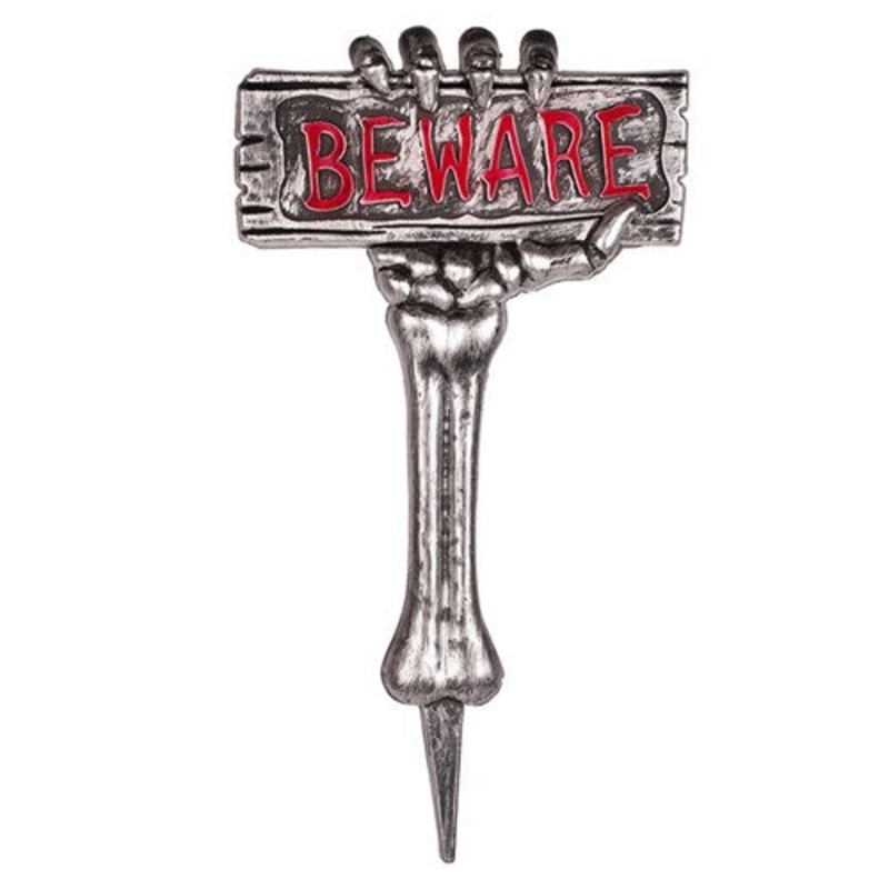 43.5X25CM BEWARE SKELETON ARM LAWN STAKE