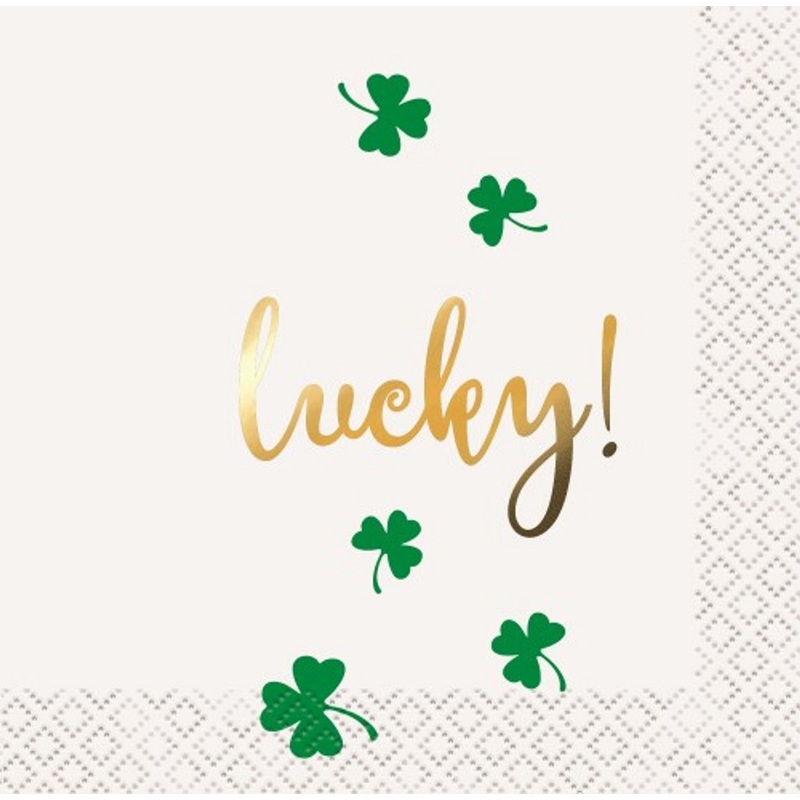 "Lucky" Foil Stamped 16 Beverage Napkins 2ply 25.4cm x 25.4cm (10" x 10")