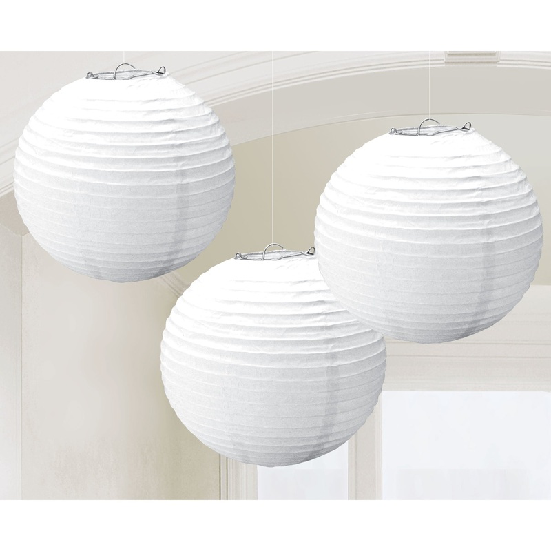 Round Paper Lanterns - Frosty White PK3