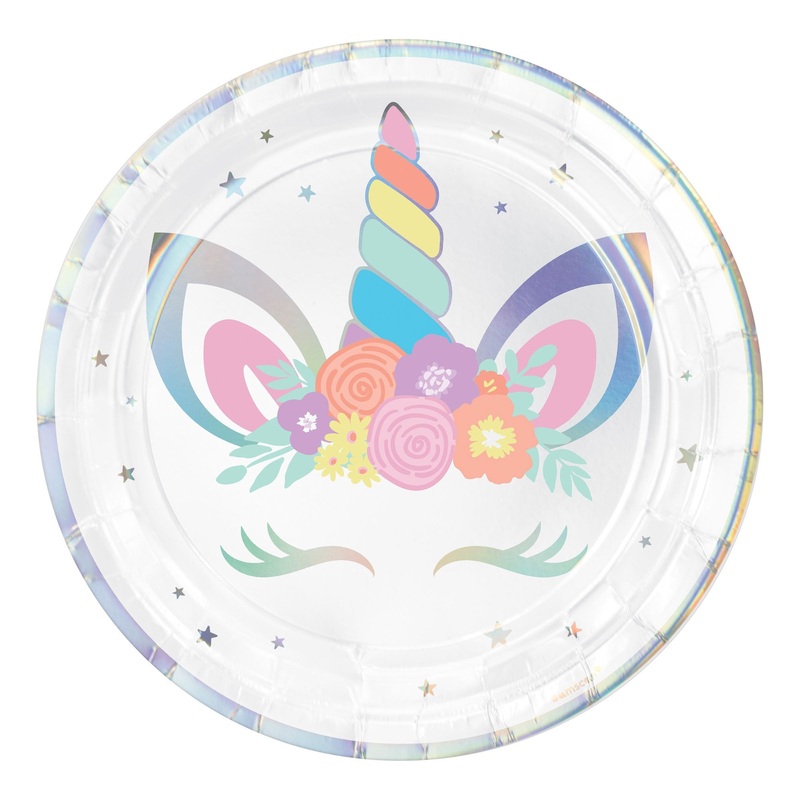 Unicorn Party Iridescent 23cm Round Paper Plates PK8