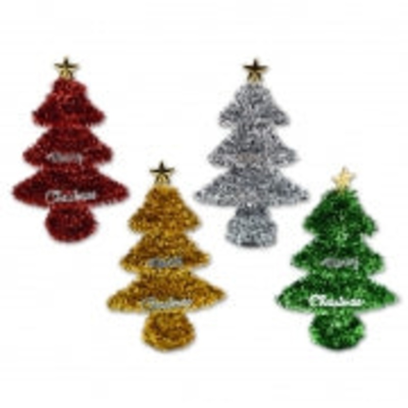 XMAS TINSEL 3D TREE DECOR W/MERRY CHRISTMAS 20CM