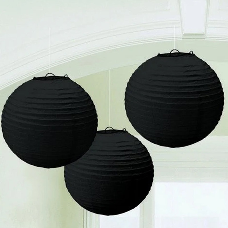 Round Paper Lanterns - Jet Black PK3