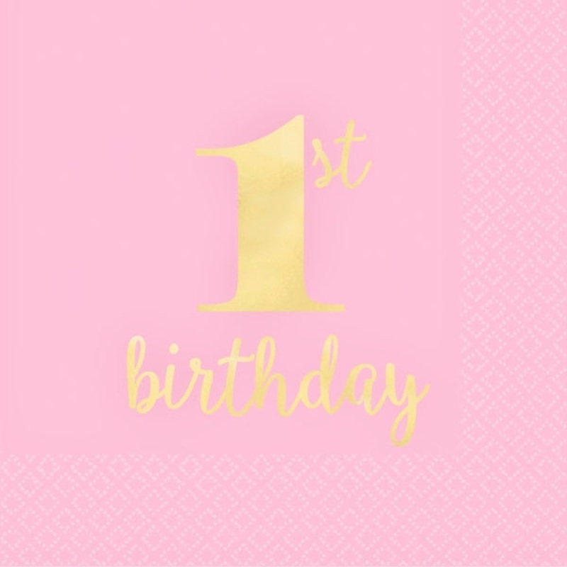 1st Birthday Pink Lunch Napkins Hot Stamped PK16