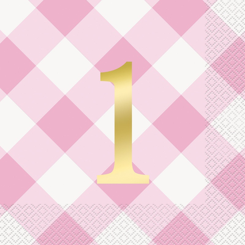 PINK GINGHAM 1ST BDAY 16 LUN NAPKIN