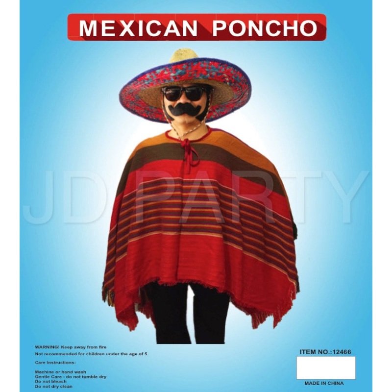 Adult Mexican Poncho (red/ yellow/ green stripe)