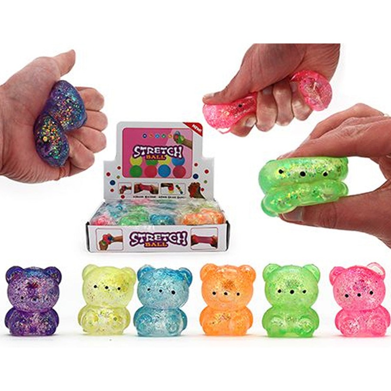 SQUEEZE SUGAR BEAR W/GLITTER - 6cm (6 ASSTD)