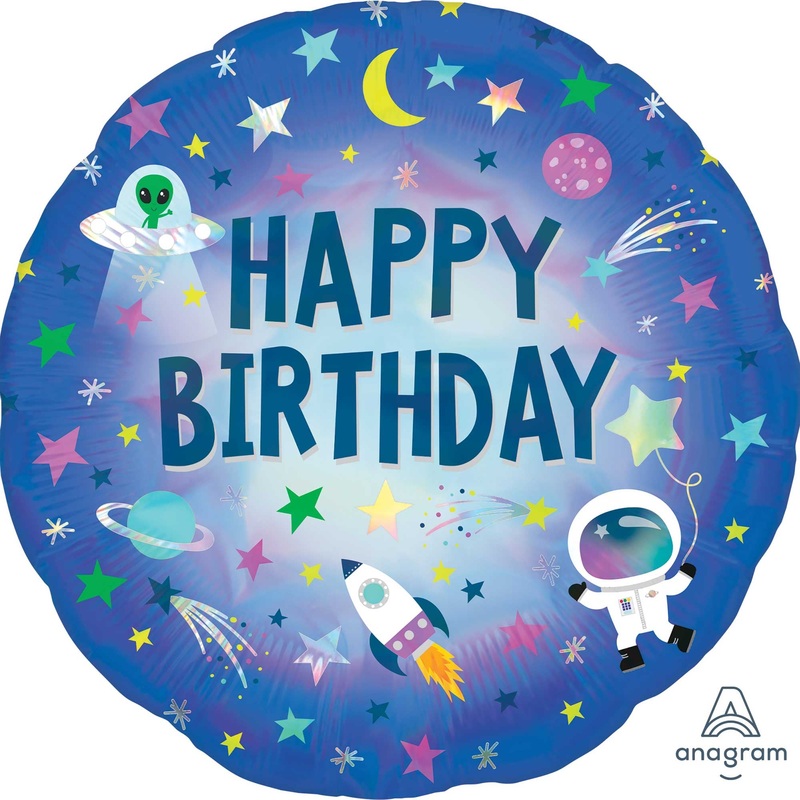 45cm Standard Holographic Happy Birthday Outer Space