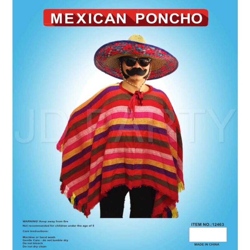 Adult Mexican Poncho (Rainbow Stripe)